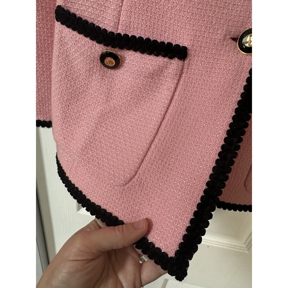 St. John TEXTURED KNIT 2pc SUIT JACKET+SKIRT Sz 6 PALE PINK CHIC - Picture 7 of 16